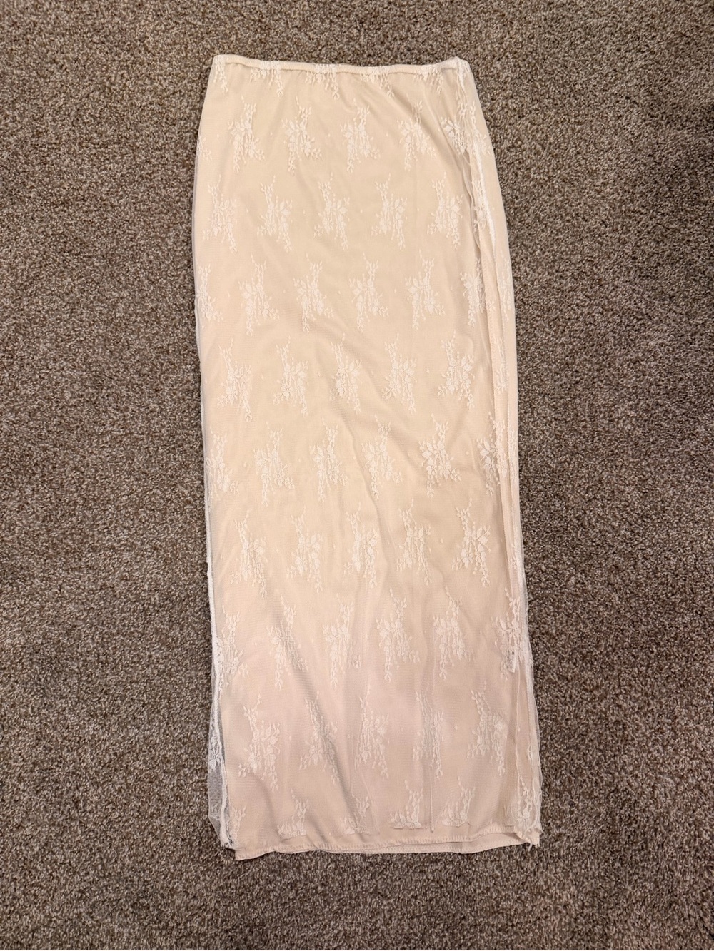 Beige Lace Overlay Maxi Skirt